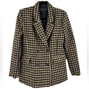 Blank NYC Book Club Houndstooth Double-Breasted Oversized Blazer Tan Black SZ S